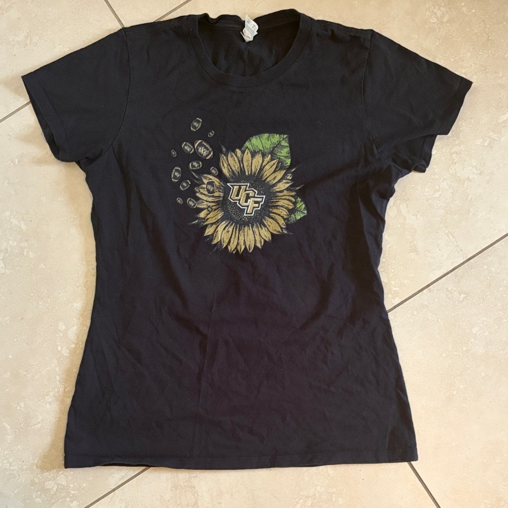 Black T-Shirt with Sunflower and UCF Logo
